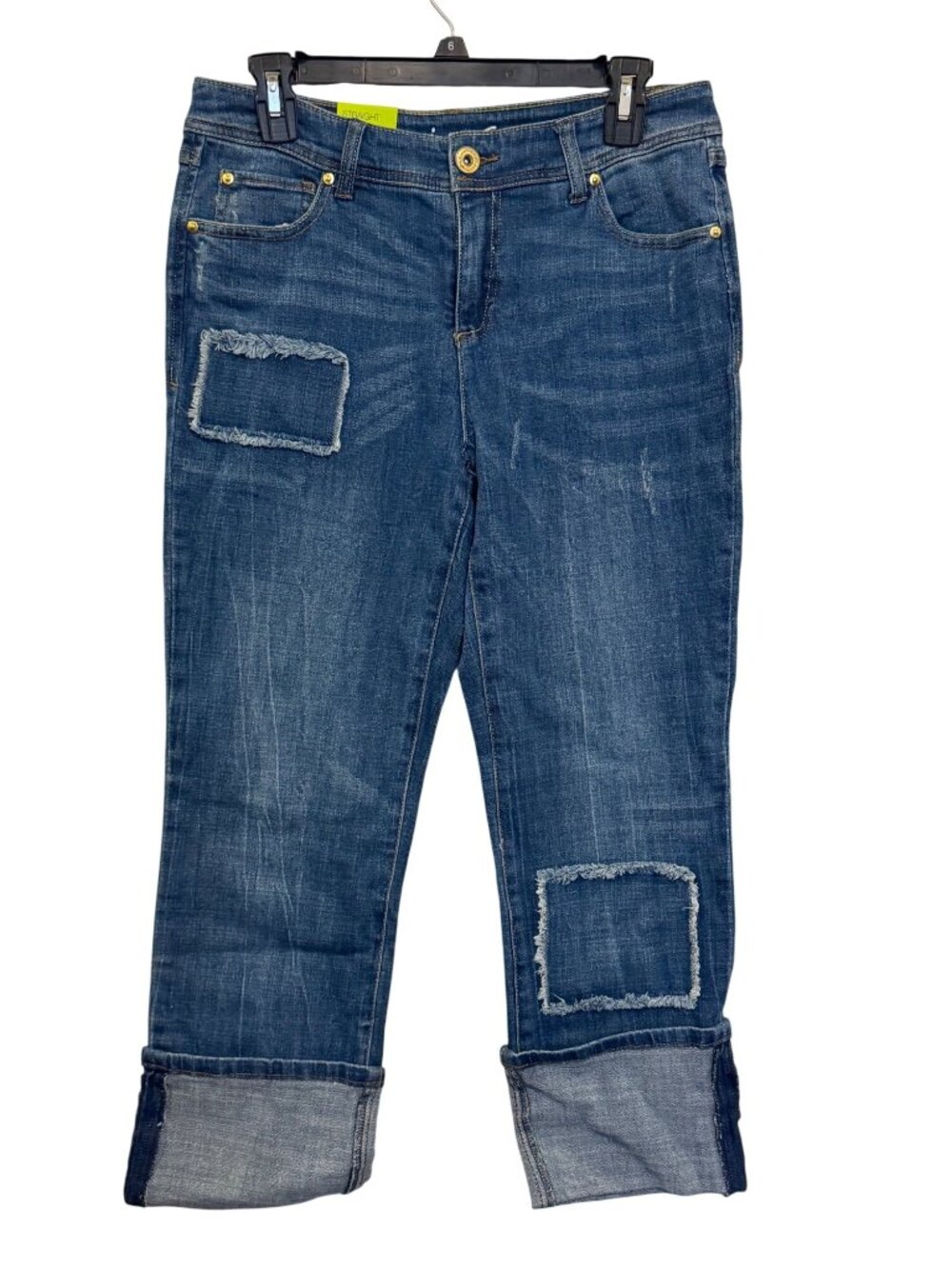 INC Denim Womens Straight Leg Crop Jeans With Patches Size 6 Regular Fit